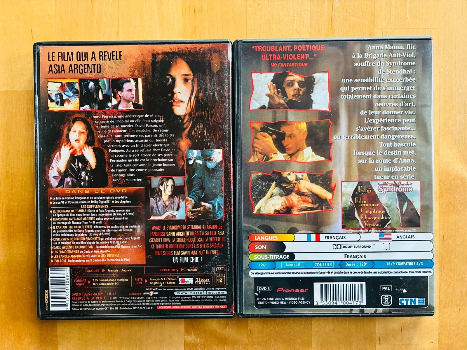 Lote 2 DVD de culto Dario y Asia Argento: Trauma y El síndrome de Stendhal. – photo 3